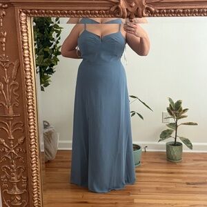 Chiffon Spaghetti Strap Sheath Dress Size 16 Steel Blue